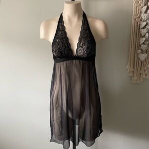 Cosabella Italy Lace Halter Babydoll Chemise Lingerie Mesh Black Size Small